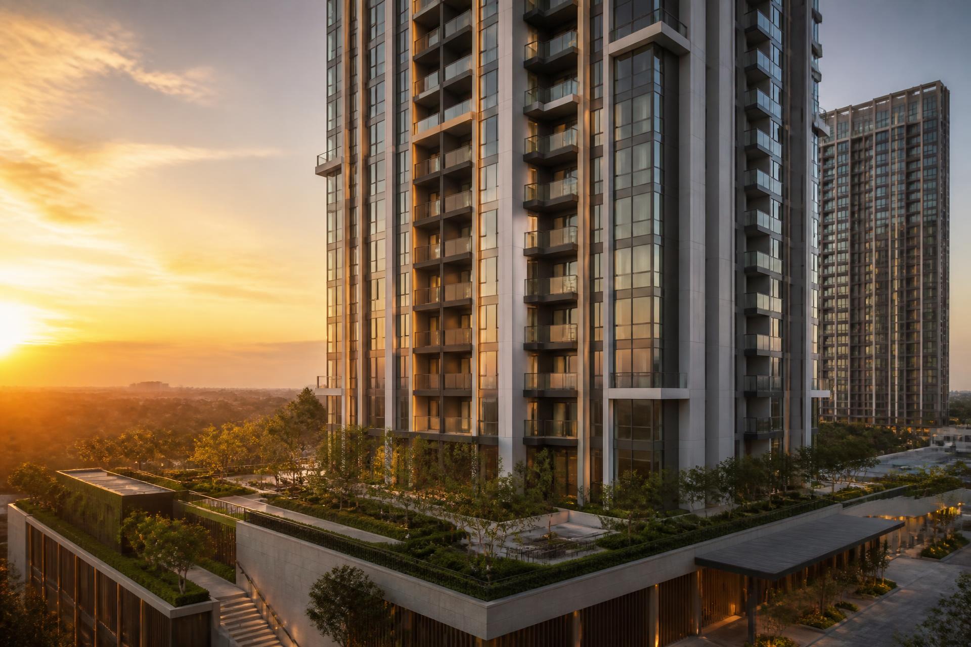 Modern residential real-estate development at sunset